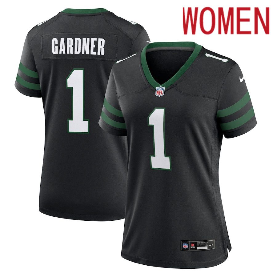Women New York Jets #1 Ahmad Sauce Gardner Nike Legacy Black Alternate Game NFL Jersey->->Women Jersey